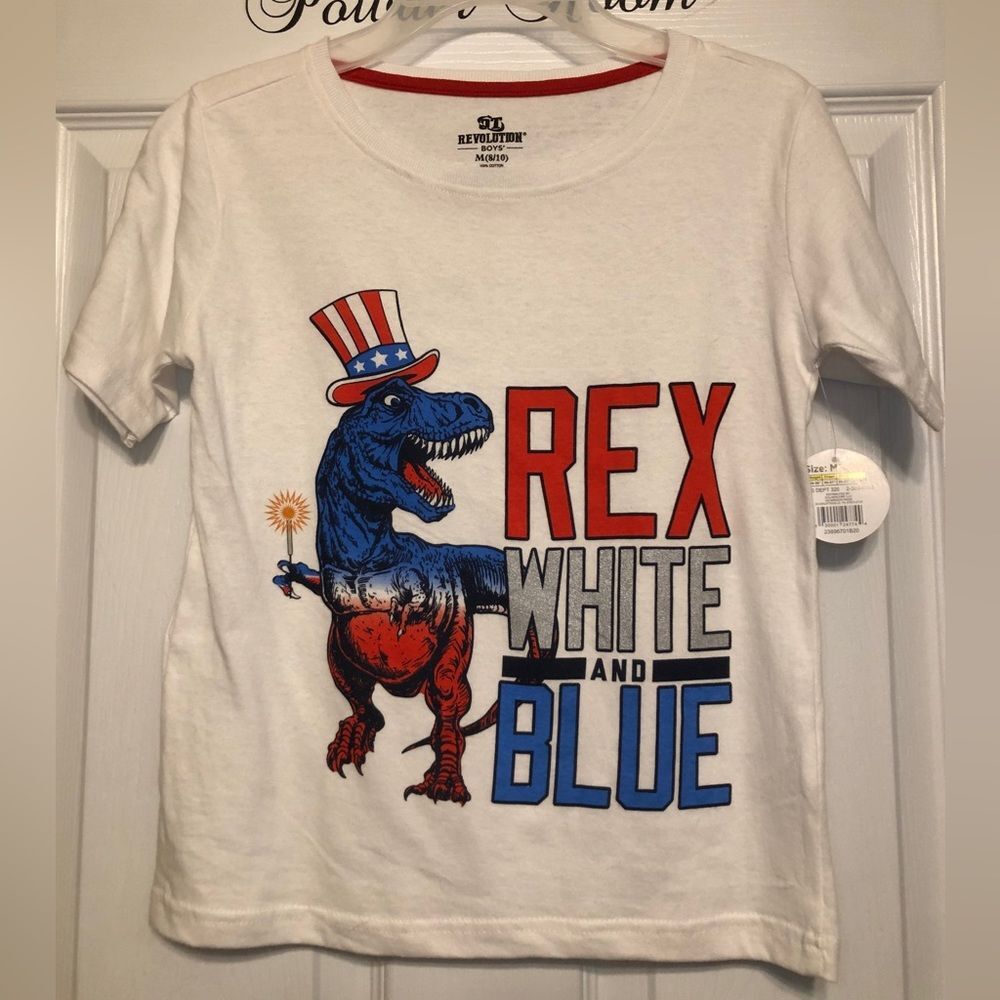 Open Trails Rex, White and Blue Shirt Sz M (8/10) Boy’s NEW